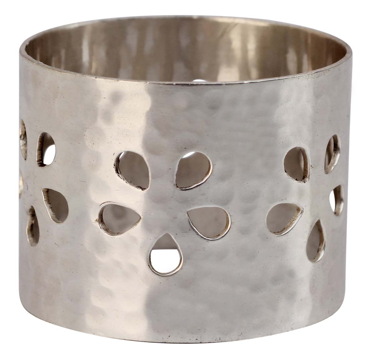 Buy in Bulk - Metal Napkin Rings - Cast in Brass - Nickel Plated - Hammered Effect & Teardrop Cut-Out Motifs